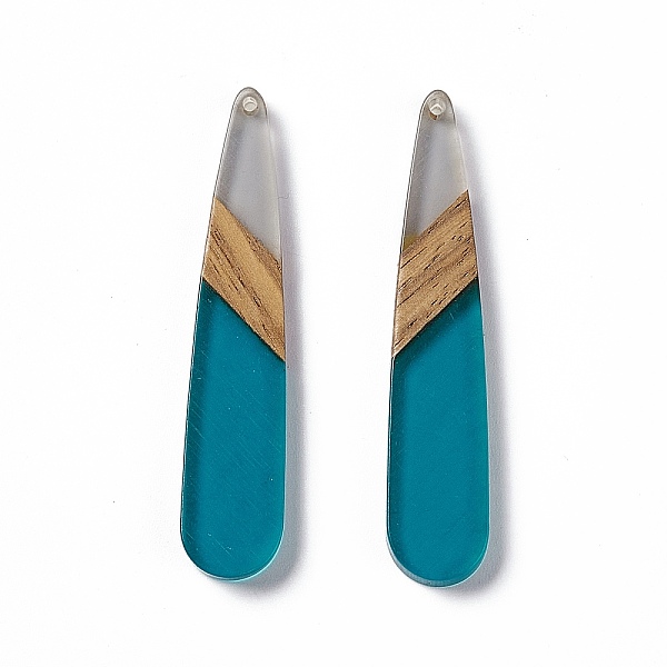 

PandaHall Transparent Resin & Walnut Wood Big Pendants, Teardrop Charms, Teal, 53.5x11x3.5mm, Hole: 1.4mm Resin+Wood Teardrop Cyan