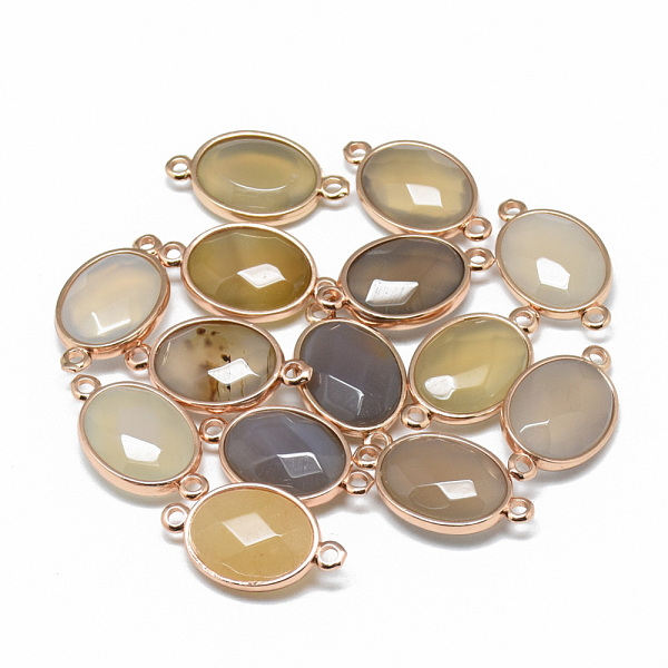 

PandaHall Natural Grey Agate Links connectors, with Golden Tone Brass Findings, Faceted, Oval, 25x14x6~7mm, Hole: 2mm Natural Agate Oval