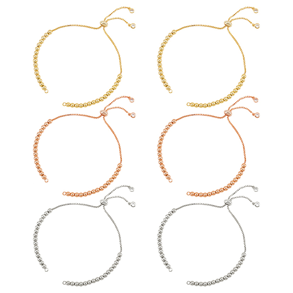 

PandaHall 6Pcs 3 Colors Half Finished Brass Cubic Zirconia Slider Bracelets, Bolo Bracelets, with Jump Rings, for Adjustable Connector..., Clear