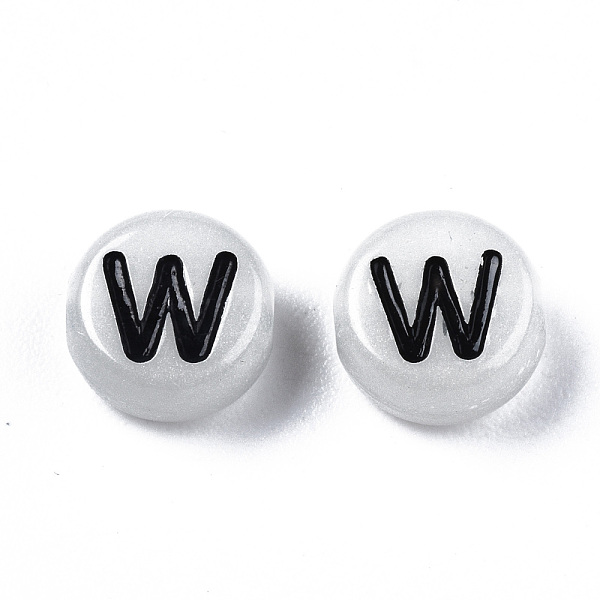

PandaHall Acrylic Beads, with Enamel and Luminous, Horizontal Hole, Flat Round with Black Letter, Glow in the Dark, Light Grey, Letter.W...