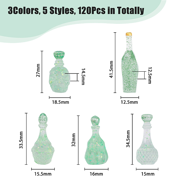 Dicosmetic 120 個 15 スタイルワインボトル樹脂カボション透明樹脂カボショングリッターパウダー樹脂ワインボトルモデルミニチュアビール飲料装飾ドールハウスビールボトル