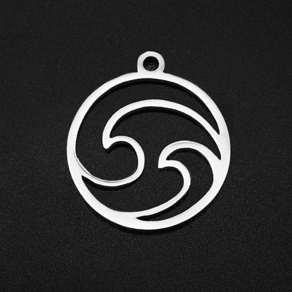 

PandaHall 201 Stainless Steel Charms, Laser Cut, Ring with Waved, Stainless Steel Color, 14x12x1mm, Hole: 1.2mm 201 Stainless Steel Ring