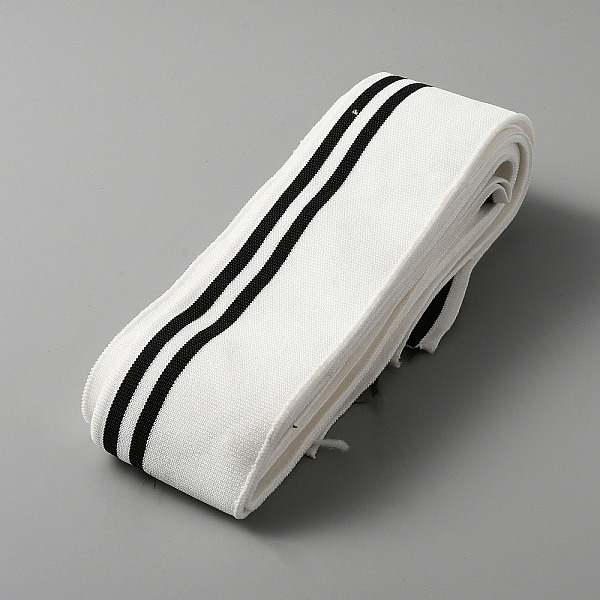 

PandaHall Polyester Elastic Cords, Flat with Strip Pattern, White, 55mm, about 1.20 Yards(1.1m)/Strand Elastic Fibre Stripe White