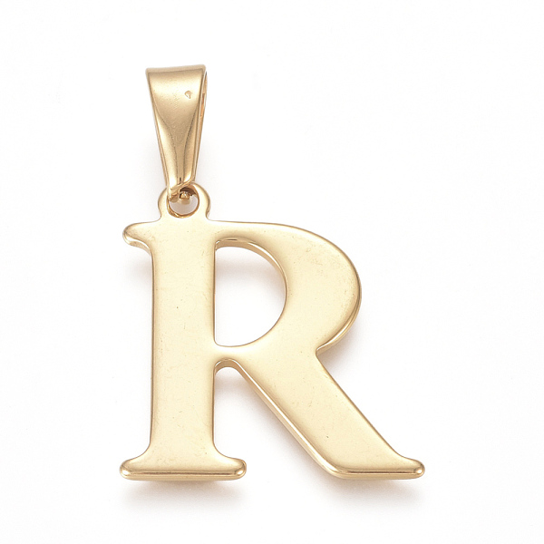 

PandaHall 304 Stainless Steel Pendants, Golden, Initial Letter.R, 26x23x1.5mm, Hole: 5x8mm 304 Stainless Steel Letter R