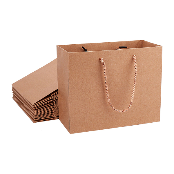 

PandaHall Kraft Paper Bags Gift Shopping Bags, with Nylon Cord Handle, Rectangle, BurlyWood, 22x10x18cm Paper None Orange