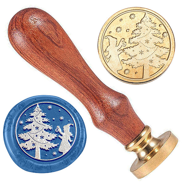 

PandaHall DELORIGIN Christmas Tree Wax Stamp, 1" Snow Brass Head Stamp with Wooden Handle Christmas Sealing Wax Stamp for Wedding Invitation...