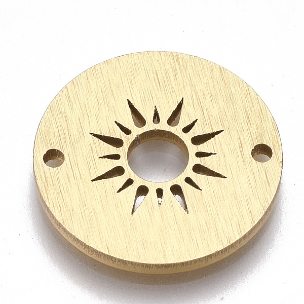 

PandaHall Aluminium Links connectors, Laser Cut Links, Flat Round with Sun, Golden, 18x1.5mm, Hole: 1mm Aluminum Flat Round