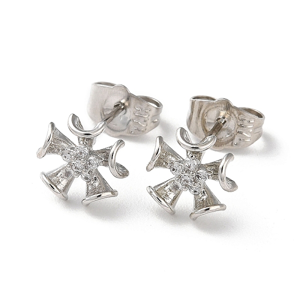 

PandaHall Brass Rhinestone Stud Earrings, Flower, Platinum, 10x9mm Rhinestone Flower