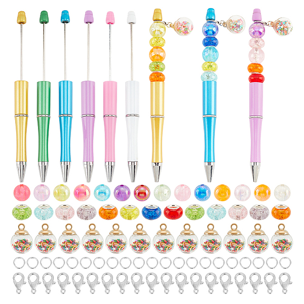

PandaHall Olycraft DIY Personalized Beadable Pen Sets, Including ABS Plastic Ball-Point Pen, Plastic Beads, Glass Ball Pendants, Crackle..., Multicolor