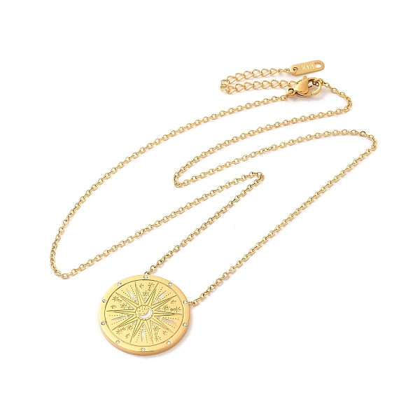 

PandaHall 304 Stainless Steel Flat Round Pandant Necklace for Women, Golden, Sun, 20.94 inch(53.2cm) 304 Stainless Steel Sun