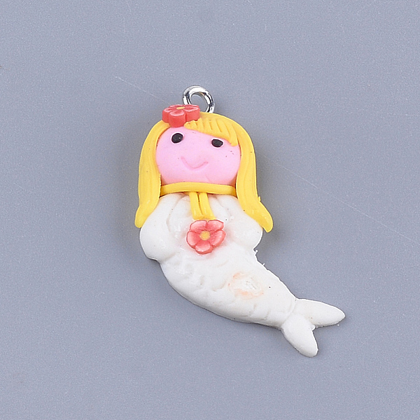 

PandaHall Handmade Polymer Clay Pendants, with Iron Findings, Mermaid, Platinum, White, 33~36x21~23x5~6mm, Hole: 1.5mm Polymer Clay Fish...