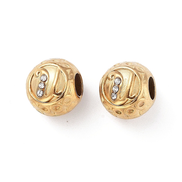 

PandaHall 304 Stainless Steel Rhinestone European Beads, Round Large Hole Beads, Real 18K Gold Plated, Round with Letter, Letter U, 11x10mm..., Clear