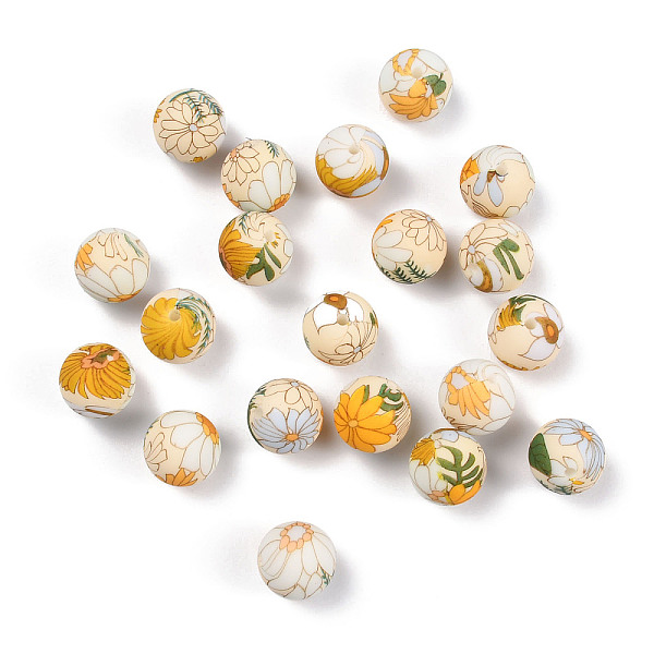 

PandaHall Silicone Beads, DIY Nursing Necklaces and Bracelets Making, Chewing Pendants, Round with Flower Pattern, Colorful, 15mm, Hole: 2mm...