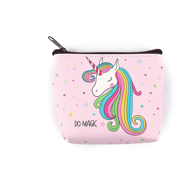 PandaHall PVC Wallets, Clutch Bag with Zipper, Rectangle with Unicorn Pattern, Pink, 9x10.5x2cm Plastic Rectangle Pink