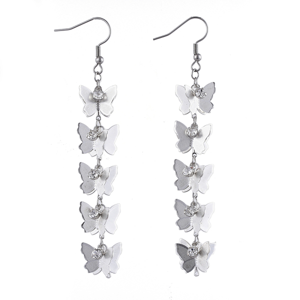 

PandaHall Dangle Earrings, with Brass Pendants, Crystal Rhinestone and 316 Surgical Stainless Steel Earring Hooks, Butterfly with Flat Round..., Clear