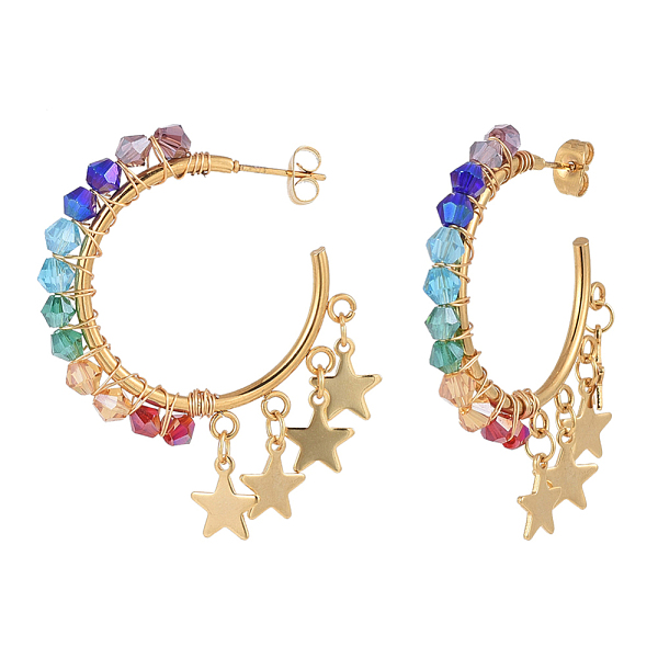 

PandaHall Dangle Stud Earrings, Half Hoop Earrings, with Glass Beads, Brass Charms, 304 Stainless Steel Stud Earring Findings, Ear Nuts and...