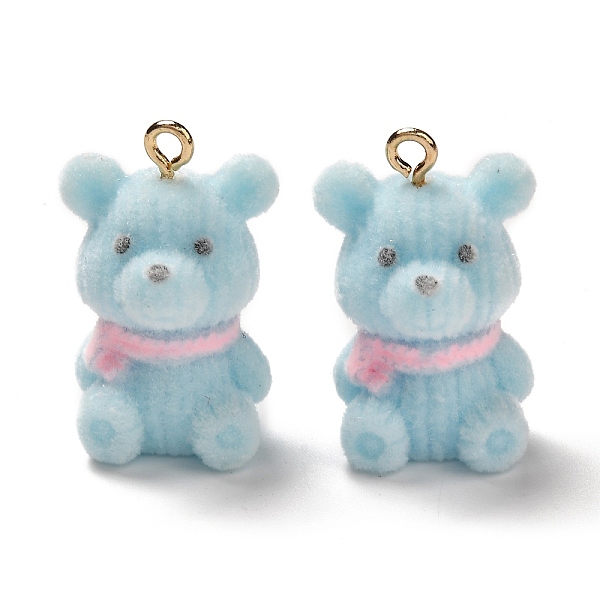 

PandaHall Flocky Resin Pendants, with Alloy Findings, Bear, Aqua, 26x17x16mm, Hole: 2mm, 10pcs/box Resin Bear Cyan