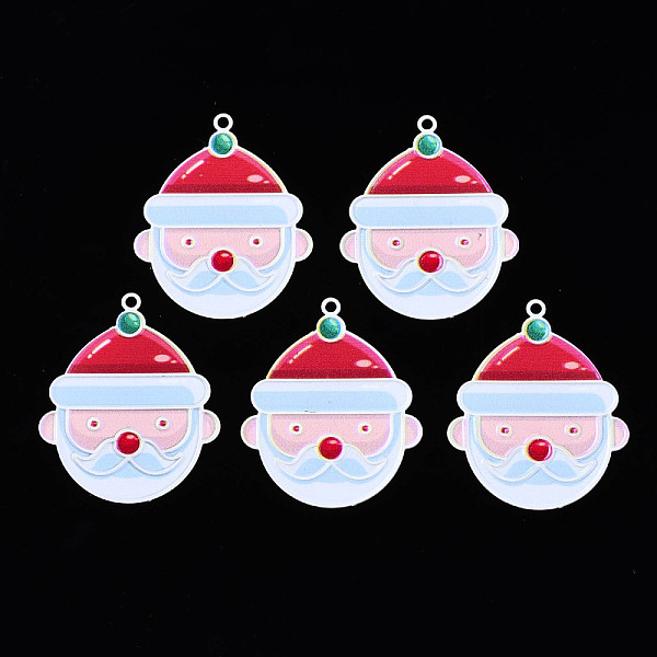 

PandaHall Spray Painted Brass Pendants, with Printed, Christmas Santa Claus, FireBrick, 35.5x29.5x0.4mm, Hole: 1.8mm Brass Human Red