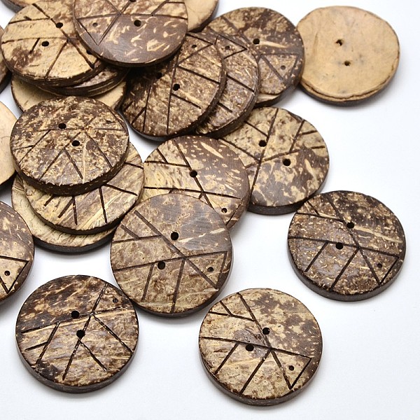 

PandaHall 2 Holes Flat Round Coconut Sewing Buttons, Coconut Brown, 30x5~6mm, Hole: 1mm Coconut Flat Round Brown