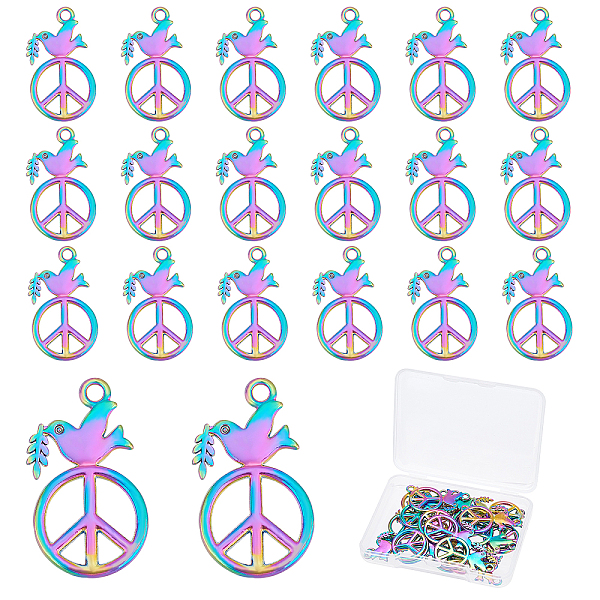 

PandaHall SUPERFINDINGS 20Pcs Dove of Peace Pendant Rainbow Color Alloy Pendants 28mmx17mm Peace Dove Bird Charms Color Etched Metal...