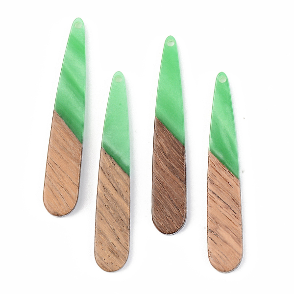 

PandaHall Opaque Resin & Walnut Wood Pendants, Teardrop, Green, 44x7.5x3mm, Hole: 1.5mm Resin+Wood Teardrop Green