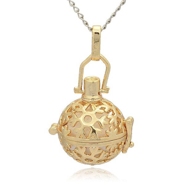 

PandaHall Golden Tone Brass Hollow Round Cage Pendants, with No Hole Spray Painted Brass Ball Beads, White, 35x25x21mm, Hole: 3x8mm Brass...