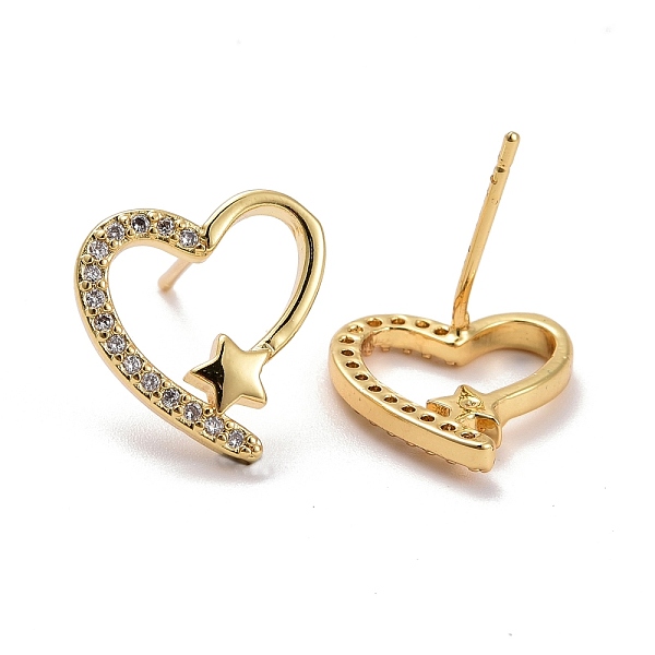 Heart & Star Brass Micro Pave Clear Cubic Zirconia Ear Studs