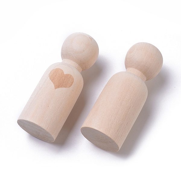 

PandaHall Unfinished Blank Wooden Dolls, for DIY Hand Painting Crafts, Heart Pattern, BurlyWood, 66x24.5mm Wood Orange