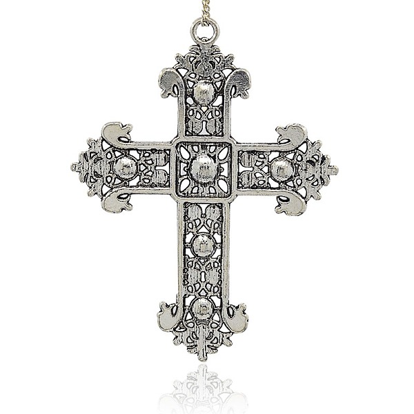 

PandaHall Antique Silver Plated Alloy Rhinestone Cross Pendants, Budded Cross, Crystal, 85x67x6mm, Hole: 4mm Alloy+Rhinestone Cross Clear