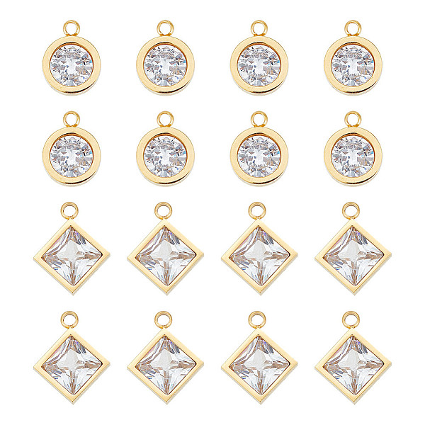 

PandaHall Unicraftale 16Pcs 4 Style 304 Stainless Steel Rhinestone Charms, Flat Round & Rhombus, Golden & Stainless Steel Color..., Clear