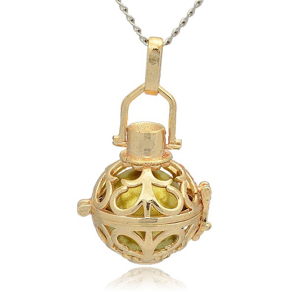 

PandaHall Golden Tone Brass Hollow Round Cage Pendants, with No Hole Spray Painted Brass Round Beads, Dark Khaki, 33x24x21mm, Hole: 3x8mm...
