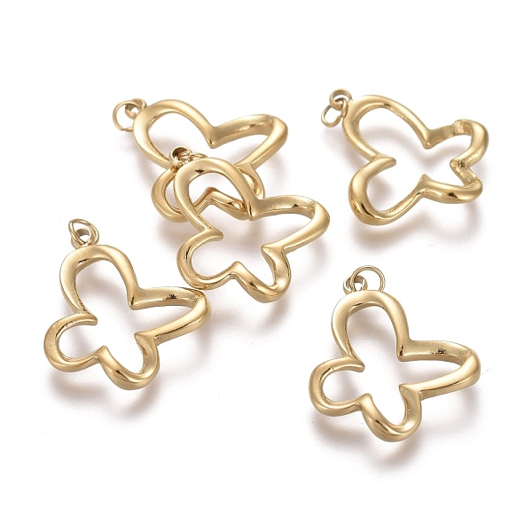 

PandaHall Ion Plating(IP) 304 Stainless Steel Pendants, with Jump Rings, Hollow, Butterfly, Golden, 19.5x16.5x2mm, Hole: 2.5mm 304 Stainless...