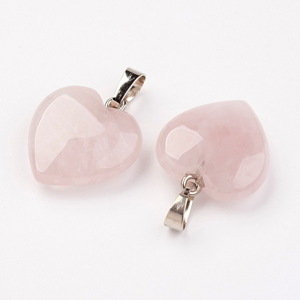 

PandaHall Natural Rose Quartz Pendants, Heart, with Brass Findings, Platinum, 22~23x20~20.5x6~7.5mm, Hole: 5x8mm Rose Quartz Heart