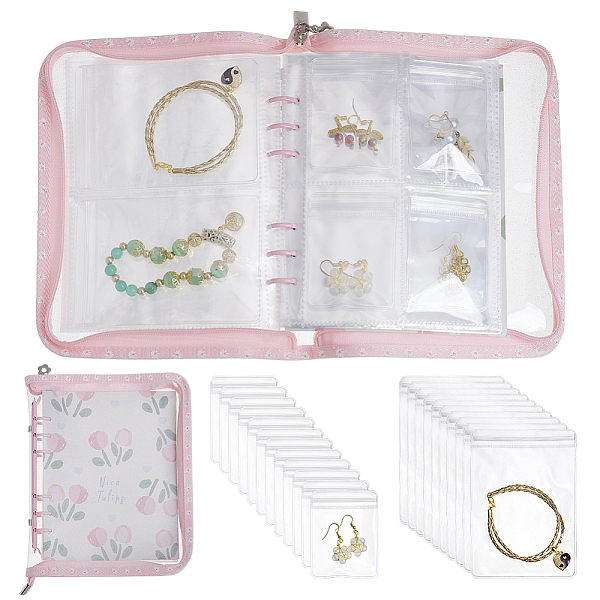 

PandaHall OLYCRAFT 51Pcs/1 Set Transparent Jewelry Storage Book Earring Organizer Book Travel Earring Organizer Case Jewelry Plastic Zipper..., Pink