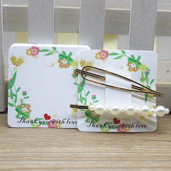 

PandaHall Square Paper Hair Clip Display Cards, Hair Bow Holder Cards, Hair Accessories Supplies Headdress Card, White, Floral Pattern...