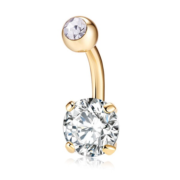 

PandaHall Piercing Jewelry, Brass Cubic Zirconia Navel Ring, Belly Rings, with 304 Stainless Steel Bar, Lead Free & Cadmium Free, Real 18K..., Clear