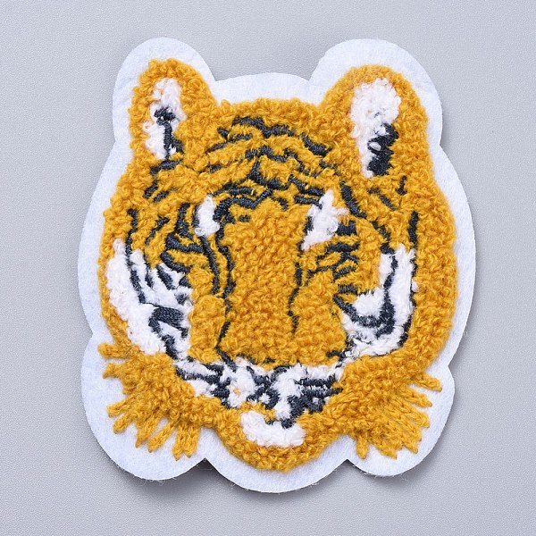 PandaHall Computerized Embroidery Cloth Iron on/Sew on Patches, Costume Accessories, Appliques, Tiger, Yellow, 86x76x4mm Cloth Tiger Yellow