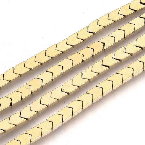PandaHall Electroplate Non-magnetic Synthetic Hematite Beads Strands, Arrow/Chevron, Light Gold Plated, 6x4x2mm, Hole: 1mm, about...