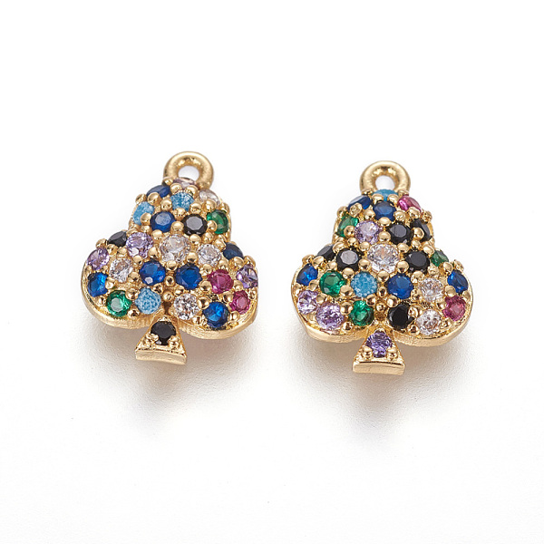 

PandaHall Brass Micro Pave Cubic Zirconia Charms, Club, Golden, Colorful, 11x8.5x2.5mm, Hole: 0.8mm Brass+Cubic Zirconia Flower