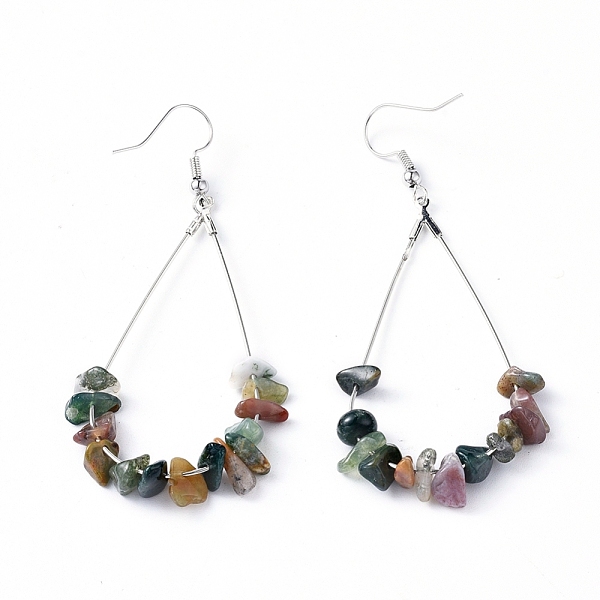 

PandaHall Dangle Earrings, with Natural Indian Agate Chips, Platinum Plated Brass Earring Hooks and teardrop, Pendants, 71~75mm, Pendant...