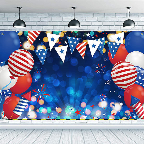PandaHall FINGERINSPIRE Independence Day Patriotic Balloons Theme Backdrop 185x100cm Hanging Banner Party Decoration Flags Balloons...