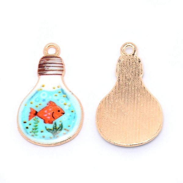 

PandaHall Japanese Style Print Alloy Enamel Pendants, Bulb with Fish, Cadmium Free & Lead Free, Turquoise, 28x16.5x2mm, Hole: 2mm..., Green