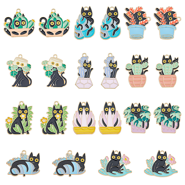 

PandaHall DICOSMETIC 22Pcs 11 Style Alloy Enamel Pandants, Lead Free & Cadmium Free, for Halloween, Cat Charm, Light Gold...