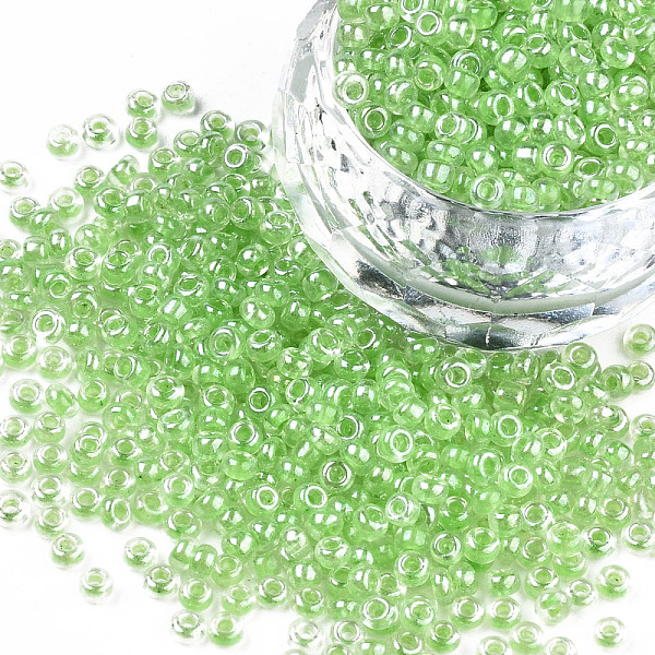 

PandaHall 8/0 Glass Seed Beads, Transparent Inside Colours Luster, Round Hole, Round, Olive Drab, 8/0, 3~4x2~3mm, Hole: 0.8mm, about...