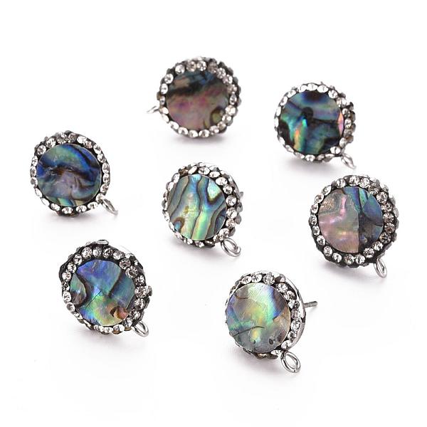 

PandaHall Abalone Shell/Paua Shell Stud Earring Findings, with Loop, Polymer Clay Rhinestone and Stainless Steel Findings, Flat Round..., Clear