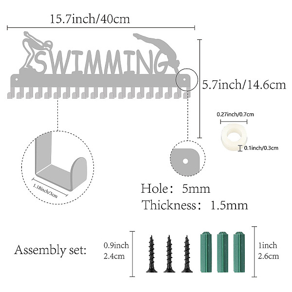 

PandaHall CREATCABIN Swimming Medal Hanger Display Medal Holder Rack Sports Metal Hanging Athlete Awards Iron Wall Mount Decor with 20 Hooks..., Silver
