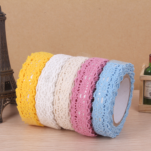 

PandaHall Flower Fabric Cord, with Double Side Adhesive Tape on the Other Side, Mixed Color, 18mm, about 2m/roll, 1roll/box, box: 69x52x16mm..., Multicolor