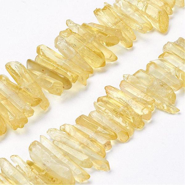 

PandaHall Natural Quartz Crystal Points Beads Strands, Dyed, Nuggets, Light Khaki, 15~30x4~8x4~7mm, Hole: 1mm, 8 inch Quartz Crystal Nuggets
