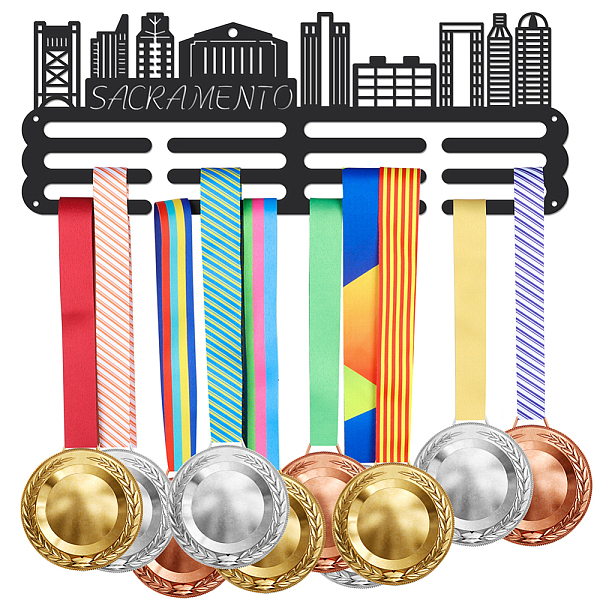 

PandaHall Fashion Iron Medal Hanger Holder Display Wall Rack, with Screws, Word Sacramento, City Silhouette Pattern, 150x400mm Iron Others