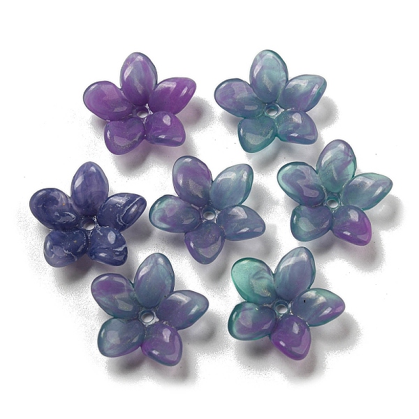 

PandaHall Two-tone Opaque Acrylic Bead Caps, 5-Petal Flower, Cadet Blue, 23x7.5mm, Hole: 2mm Acrylic